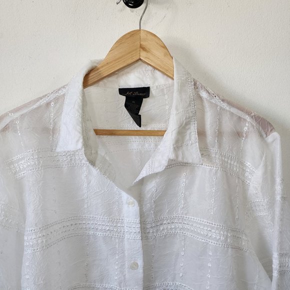 Womens Milano XL White Sheer Button Down Bohemian - Picture 3 of 8